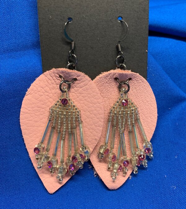 Leather Austrian Crystal Earrings, Lg Petal